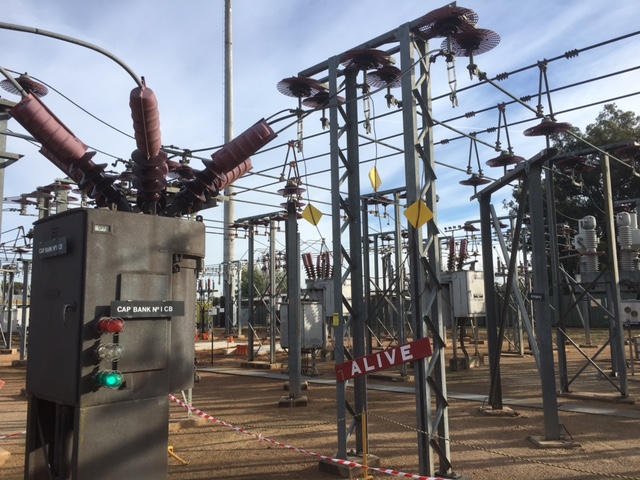 OpsPower operator providing safe access to 22kv circuit breakers, HV and LV busses, voltage transformers current transformers, sub transmission lines and feeders at an electricity zone substation for an upgrade in regional Victoria, Australia